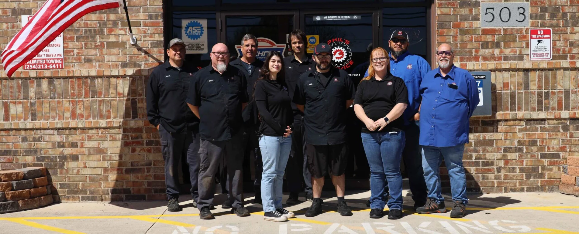 The Phil's Service team outside the shop at 503 S 2nd St in Killeen